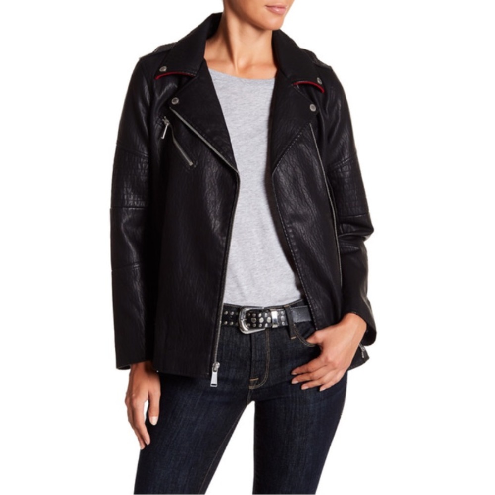 NEW BCBGENERATION Long Faux Leather Asymmetrical Zip Moto Jacket size M